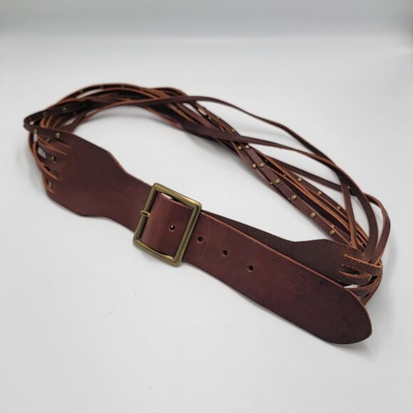 Linea Pelle Accessories - Linea Pelle Brown Boho Leather Multi-Strap Belt With Brass Rivet Accents Adjusta